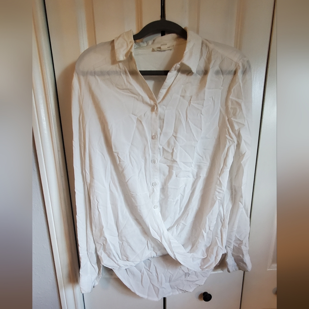 Small, White, BeachLunchLounge Long Sleeve Button Down Shirt